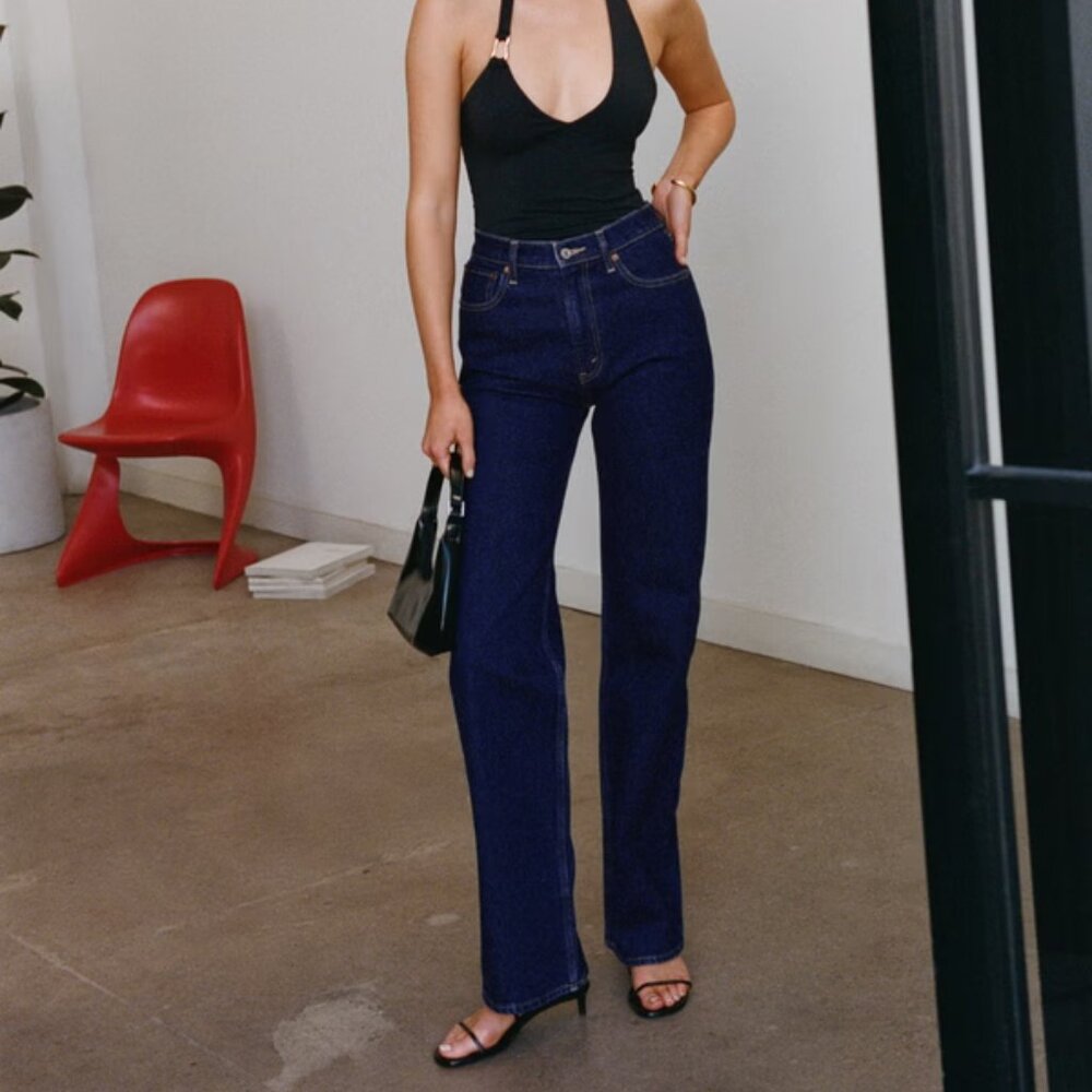 Abercrombie & Fitch High Rise 90s Relaxed Jeans Curve Love Dark Rinse